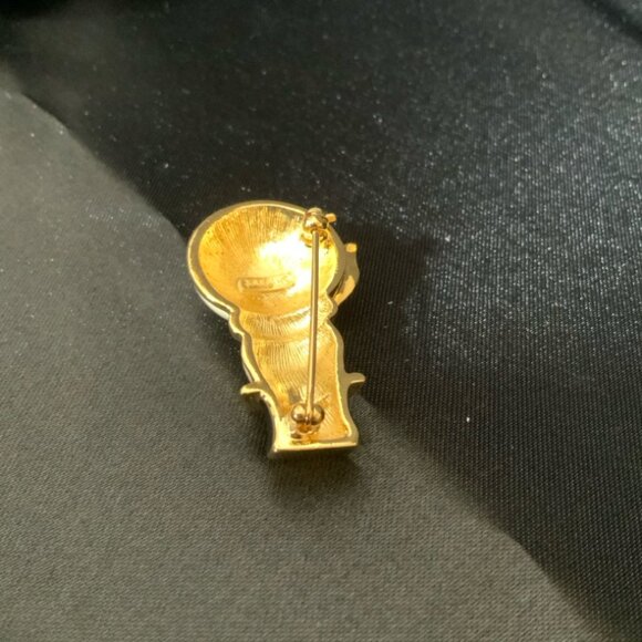 Snowman Pin Brooch Enamel Rhinestone Gold-Plated Signed Monet Holiday Jewelry - Picture 6 of 9